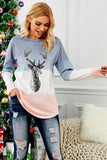 Gray Women's Color Block Reindeer Print Gradient Crew Neck Sweatshirts LC2531516-11