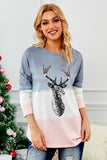 Gray Women's Color Block Reindeer Print Gradient Crew Neck Sweatshirts LC2531516-11