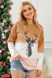 Orange Women's Color Block Reindeer Print Gradient Crew Neck Sweatshirts LC2531516-14