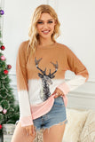 Orange Women's Color Block Reindeer Print Gradient Crew Neck Sweatshirts LC2531516-14