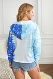 Blue Womens Long Sleeve Full Zip Drawstring Tie Dye Color Block Hoodie LC2531052-5