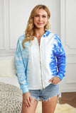 Blue Womens Long Sleeve Full Zip Drawstring Tie Dye Color Block Hoodie LC2531052-5