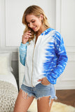 Blue Womens Long Sleeve Full Zip Drawstring Tie Dye Color Block Hoodie LC2531052-5