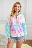 Sky Blue Womens Long Sleeve Full Zip Drawstring Tie Dye Color Block Hoodie LC2531052-4