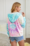 Sky Blue Womens Long Sleeve Full Zip Drawstring Tie Dye Color Block Hoodie LC2531052-4