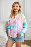 Sky Blue Womens Long Sleeve Full Zip Drawstring Tie Dye Color Block Hoodie LC2531052-4