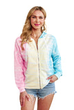 Pink Womens Long Sleeve Full Zip Drawstring Tie Dye Color Block Hoodie LC2531052-10