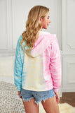 Pink Womens Long Sleeve Full Zip Drawstring Tie Dye Color Block Hoodie LC2531052-10