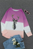 Purple Women's Color Block Reindeer Print Gradient Crew Neck Sweatshirts LC2531516-8