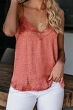 Orange Women's V Neck Printed Lace Tank Top Summer Camisole LC256335-14