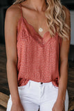 Orange Women's V Neck Printed Lace Tank Top Summer Camisole LC256335-14
