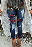 Red Ladies Ripped Boyfriend Jeans Hollow Out Leopard Denim Pants LC78394-3