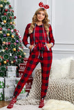 Red Pajamas Set Long Sleeve Sleepwear for Women Red Plaid Lounge Sets LC62588-3