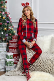 Red Pajamas Set Long Sleeve Sleepwear for Women Red Plaid Lounge Sets LC62588-3