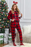 Red Pajamas Set Long Sleeve Sleepwear for Women Red Plaid Lounge Sets LC62588-3