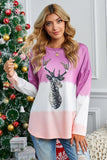 Purple Women's Color Block Reindeer Print Gradient Crew Neck Sweatshirts LC2531516-8