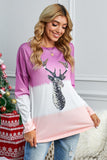 Purple Women's Color Block Reindeer Print Gradient Crew Neck Sweatshirts LC2531516-8