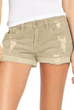 LC786063-16-S, LC786063-16-M, LC786063-16-L, LC786063-16-XL, LC786063-16-2XL, Khaki Women's High Waisted Distressed Jeans Ripped Rolled Hem Denim Shorts