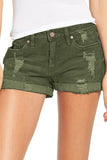 LC786063-9-S, LC786063-9-M, LC786063-9-L, LC786063-9-XL, LC786063-9-2XL, Green Women's High Waisted Distressed Jeans Ripped Rolled Hem Denim Shorts