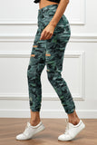 Green Camouflage Hollow out Ripped Skinny Jeans with Pockets for Women LC78149-9