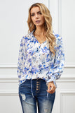 Blue Summer Floral Smocked Blouse Women's Boho Tops LC2511225-5