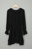Black White Long Sleeve Dress Lacy V Neck Ruffled Mini Dress LC222686-2