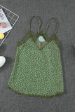 Green Women's V Neck Printed Lace Tank Top Summer Camisole LC256335-9