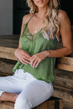 Green Women's V Neck Printed Lace Tank Top Summer Camisole LC256335-9