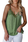Green Women's V Neck Printed Lace Tank Top Summer Camisole LC256335-9