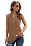 Brown Summer Casual V Neck Button Ladies Tank Top LC253080-17