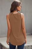 Brown Summer Casual V Neck Button Ladies Tank Top LC253080-17