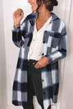 LC851789-2-S, LC851789-2-M, LC851789-2-L, LC851789-2-XL, LC851789-2-2XL, Black Women's Plaid Shirt Collar Button Oversized Midi Lenght Shacket