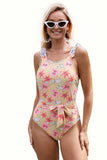 LC411639-7-S, LC411639-7-M, LC411639-7-L, LC411639-7-XL, Yellow Women's Tie Back One Piece Swimsuit Floral Printing Swimwear