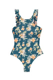 LC411639-5-S, LC411639-5-M, LC411639-5-L, Blue Women's Tie Back One Piece Swimsuit Floral Printing Swimwear