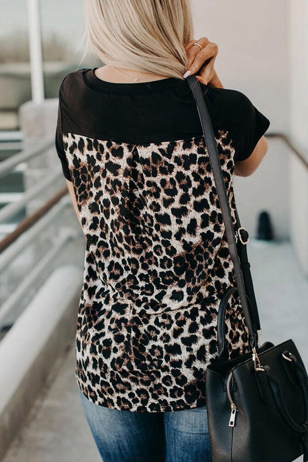 Black Women's Leopard Printed Short Sleeve T-Shirt Blouse LC253578-2