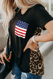 Black Women's Leopard Printed Short Sleeve T-Shirt Blouse LC253578-2