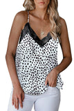 White Women's V Neck Printed Lace Tank Top Summer Camisole LC256335-1