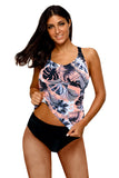 Pink Tankinis for Women Floral Printed Strappy Racerback Tankini Swim Top LC46057-10