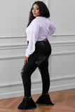 Black Women's Ripped Denim Pants Casual Bell Bottom Jeans for Women LC78092-2