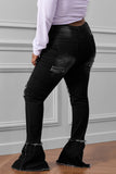 Black Women's Ripped Denim Pants Casual Bell Bottom Jeans for Women LC78092-2