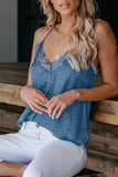 Blue Women's V Neck Printed Lace Tank Top Summer Camisole LC256335-5