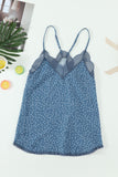 Blue Women's V Neck Printed Lace Tank Top Summer Camisole LC256335-5