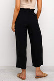 LC771296-2-S, LC771296-2-M, LC771296-2-L, LC771296-2-XL, Black Women's High Waist Paper Bag Straight Leg Cropped Long Pants with Pocket