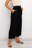 LC771296-2-S, LC771296-2-M, LC771296-2-L, LC771296-2-XL, Black Women's High Waist Paper Bag Straight Leg Cropped Long Pants with Pocket