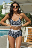 LC411956-22-S, LC411956-22-M, LC411956-22-L, LC411956-22-XL, Multicolor Women's High Waisted Bikini Leopard Two-piece Bathing Suit
