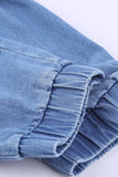 Sky Blue Womens Pocketed Distressed Denim Joggers Boyfriend Pants LC78235-4