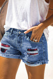 LC78823-3-S, LC78823-3-M, LC78823-3-L, LC78823-3-XL, LC78823-3-2XL, Red Ripped Patchwork Hem Denim Shorts for Women