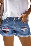 LC78823-3-S, LC78823-3-M, LC78823-3-L, LC78823-3-XL, LC78823-3-2XL, Red Ripped Patchwork Hem Denim Shorts for Women