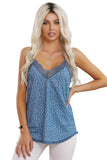 Blue Women's V Neck Printed Lace Tank Top Summer Camisole LC256335-5