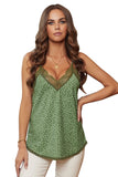 Green Women's V Neck Printed Lace Tank Top Summer Camisole LC256335-9